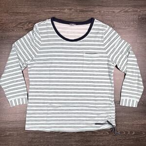 T By Talbots Womens XL Green Blue Striped Long Sleeve Tie Casual Terry Cotton